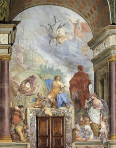 Lorenzo Upea keskustelu Prudencen kanssa, Francesco Montelaticin fresko, joka tunnetaan nimellä Cecco Bravo (1607-1661), Hopeamuseo, Pitti-palatsi, Firenze, Italia