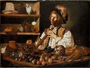Interior amb un jove sostenint una flauta de bec, c1610-1621 finlandès tekijältä Cecco del Caravaggio