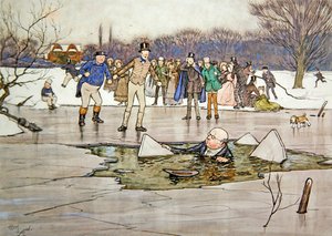 "Veden alta nousi kasvot, pää, hartiat ja paljasti herra Pickwickin piirteet ja silmälasit" tekijältä Cecil Charles Windsor Aldin