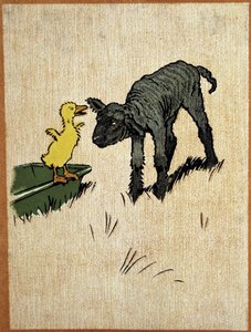 Musta lammas ja ankanpoikanen - Aldinin piirustus tekijältä Cecil Charles Windsor Aldin