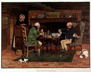 Asiantuntijat Kaksi Englanti valmistautuu booli. Cecil Aldinin vesiväri tekijältä Cecil Charles Windsor Aldin