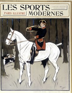 Metsästys (mies hevosen selässä kannustaa koiria) Kansi "" Modern Sports"" 02/1906 tekijältä Cecil Charles Windsor Aldin