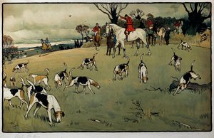 Metsästyskohtaus, Cecil Aldinin (1870-1935) polkuvesiväri, 1800-luvun yksityinen kokoelma tekijältä Cecil Charles Windsor Aldin