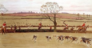 Metsästyskohtaus, miehistön Alicestone-akvarelli Cecil Aldinin (1870-1935) 1800-luvun yksityinen kokoelma tekijältä Cecil Charles Windsor Aldin