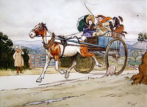 "Ajoin vanhaa Piebaldia", kuvitus Charles Dickensin Pickwick Papersille tekijältä Cecil Charles Windsor Aldin