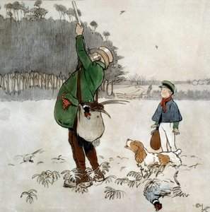 Cecil Aldinin (1870-1935) The Fighter Shooting Ducks -vesiväri, 1800-luvun yksityinen kokoelma tekijältä Cecil Charles Windsor Aldin