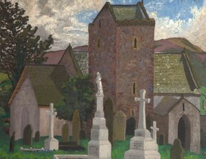 Llangenith Church, Etelä-Wales, n. 1930 (öljy kankaalle) tekijältä Cedric Morris