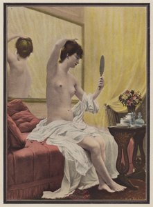 Nainen aamukäymälässä (väri litho) tekijältä Celestin Francois (after) Nanteuil