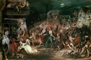 Gringoire ihmeiden hovissa, kuvitus Victor Hugon (1802-85) Notre Damen kyttyräselkä -teoksen VI luvusta 1835.