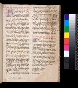 Ms 148. Gregorius Suuri, Dialogi italiaksi käännös. kirjoittanut Domenico Cavalca, f.1r Koristetut kirjaimet [P] ja [D] punaisella ja kynäkoristelu sinisellä tekijältä Central Italian School