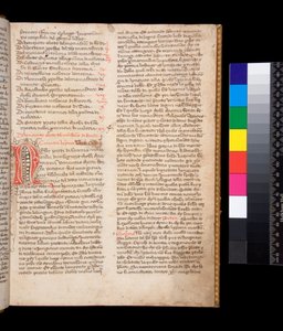 Ms 148. Gregorius Suuri, Dialogi italiaksi käännös. kirjoittanut Domenico Cavalca, f.2r Koristeltu kirjain [N] punaisella musteella, kynäkukoilu ruskealla musteella tekijältä Central Italian School