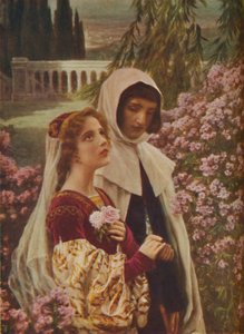 "Dante Alighieri - Dante ja Beatrice puutarhassa", vuodelta 1925 tekijältä Cesar Saccagi