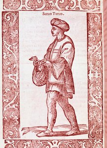 "Turkkilainen maaorjapuku" kirjasta "" Muinaisista ja moderneista tavoista "1590 (kaiverrus) tekijältä Cesare (after) Vecellio