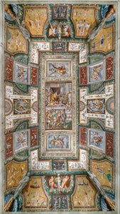 Pier Maria Rossi, jolla on Pyhän Mikaelin ritarikunnan kunnia, Näkymä Sala delle Gesta Rossianen katolle, Rocca dei Rossi, San Secondo, Parma, Italia, n. 1570 (fresko) tekijältä Cesare and Jacopo Bertoia and others Baglione