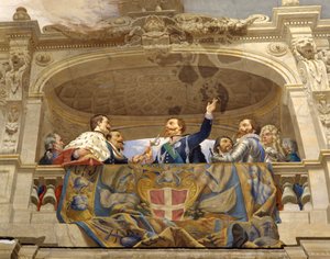 Carlo Alberto antaa miekan Vittorio Emanuele II:lle, yksityiskohta (3433390:n yksityiskohta)