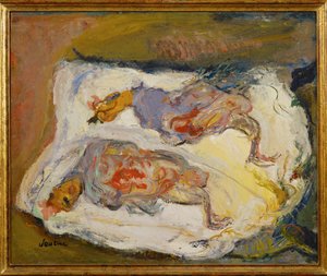 Kaksi kanaa valkoisella kankaalla, n.1924-25 (maalaus kankaalle). tekijältä Chaim Soutine