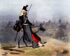 Nämä arabit: on vaikeaa, etteivät he halua jättää meitä yksin kotiin - Chamin teoksessa "A la guerre comme à la guerre", deb. 1800-luvulla