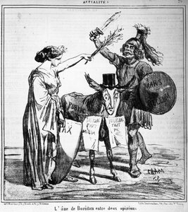 Buridanin aasi kahden mielipiteen välissä - Cham, kirjassa "" Charivari" 29.4.1859.