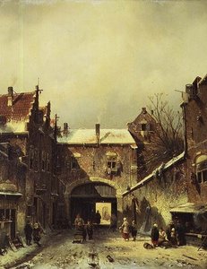 Hollantilainen kaupunki talvella tekijältä Charles Henri Joseph Leickert