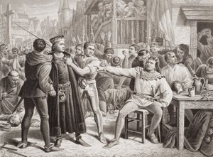 Lordi Saye ja Sele Jack Caden eteen 4. heinäkuuta 1450, Englannin ja Skotlannin historian kuvituksia, osa I (kaiverrus). tekijältä Charles (after) Lucy