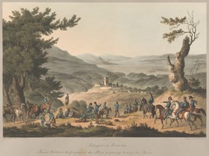 Nro 5. Sabugal Coa-joella Ranskalaiset pikettävät etualalla liittoutuneita, jotka valmistautuvat ylittämään joen tekijältä Charles (after) Turner