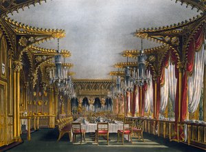 Goottilainen ruokasali, Kaiverrus Thomas Sutherland (1785-1838), Perustuu Charles Wildin (1781-1835) suunnitteluun, Kuninkaallisten asuntojen historiasta tekijältä Charles (after) Wild