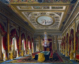 Throne Room, kaiverrus Thomas Sutherland (1785-1838), perustuu Charles Wildin (1781-1835) suunnitteluun, The History of the Royal Residences