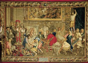 Ludvig XIV vierailee Gobelins-tehtaalla tekijältä Charles (studio of ) Le Brun