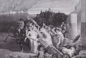 Hunien sieppaamat gallialaiset (litho) tekijältä Charles Alexandre Coessin de la Fosse
