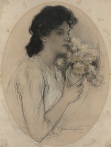 Tyttö kukkien kanssa tekijältä Charles Allan Gilbert