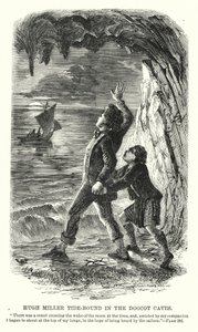 Hugh Miller vuoroveden kyydissä Doocotin luolissa (kaiverrus) tekijältä Charles Altamont Doyle