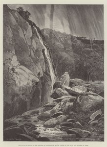 The Falls of Dargle, Powerscourt Housen pihapiirissä, jossa Yorkin herttua ja herttuatar vieraili tekijältä Charles Auguste Loye