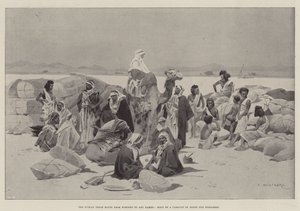 Nubian kauppareitti Koroskosta Abu Hamediin, arabien ja bishareenien karavaanin pysähdys tekijältä Charles Auguste Loye