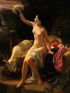 Pastoraalinen idylli (öljy kankaalle) tekijältä Charles Auguste Steuben