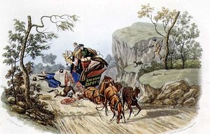 "Parhaille nimitetyille valmentajille tapahtuu onnettomuuksia!", kaiverrus R.G. Reeve (fl.1811-37) pub. Kirjailija: Thomas McLean