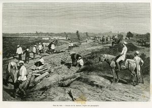 Transkaspian kiskojen laskeminen. Kaiverrus Ch. Barbant havainnollistaa Edgar Boulangerin tarinaa Voyage a Merv, in le tour du monde 1887, ohjaaja Edouard Charton (1807-1890), Hachette, Paris. tekijältä Charles Barbant
