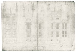 Piirustus parlamenttitalolle, n. 1836-1840 (kynä ja muste paperille)