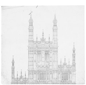 Piirustus parlamenttitalolle, n. 1836-1840 (kynä ja muste paperille)