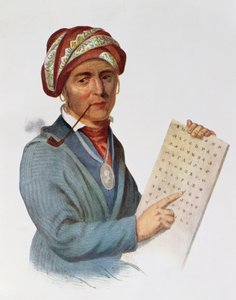 Se-quo-yah tai George Guess, 1828, kuvitus teoksesta "The Indian Tribes of North America, Vol.1", Thomas L. McKenney ja James Hall, pub. kirjoittanut John Grant