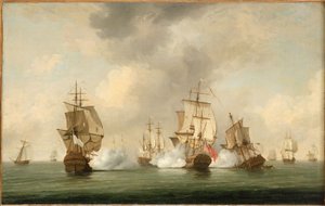 Kommodori Walkerin toiminta: yksityisalus "Boscawen" hyökkää ranskalaisten alusten laivastoa vastaan, 23. toukokuuta 1745. tekijältä Charles Brooking