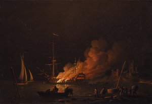 Laiva tulessa yöllä, noin 1756