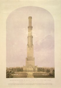 Suunnittelu Crystal Palacen muuttamiseksi 1000 jalkaa korkeaksi torniksi, pubiksi. Ackermann und Co., 1852