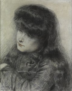 Tyttö nojaa tuolin yli, 1881