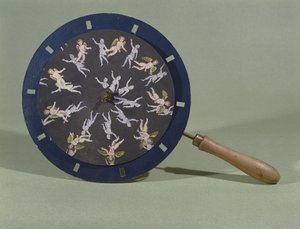 Fenakisticooppi kerubisuunnittelukortilla, 1835 tekijältä Charles Chevalier