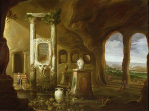 Augustuksen muistomerkki, hahmoineen luolassa, 1600-luku tekijältä Charles Cornelisz de Hooch