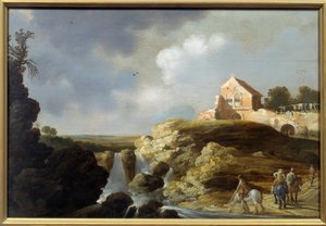 italialainen maisema. Carel De Hoochin maalaus (? - 1638) tekijältä Charles Cornelisz de Hooch