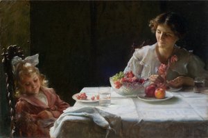 Aamiainen kolmelle 1909 (Öljy kankaalle) tekijältä Charles Courtney Curran