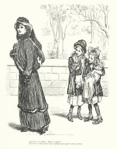 Pikkusisko: Leski Mikä on leski Isosisko: Leski: Nainen, jolla on ollut aviomies ja joka aikoo saada toisen (litho). tekijältä Charles Dana Gibson
