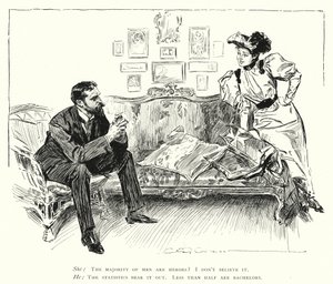 Miehet ovat sankareita - alle puolet poikamiehistä (litho) tekijältä Charles Dana Gibson