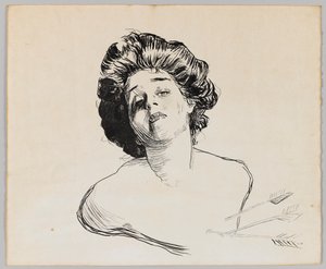 Tytön muotokuva (musta muste kermapaperille) tekijältä Charles Dana Gibson